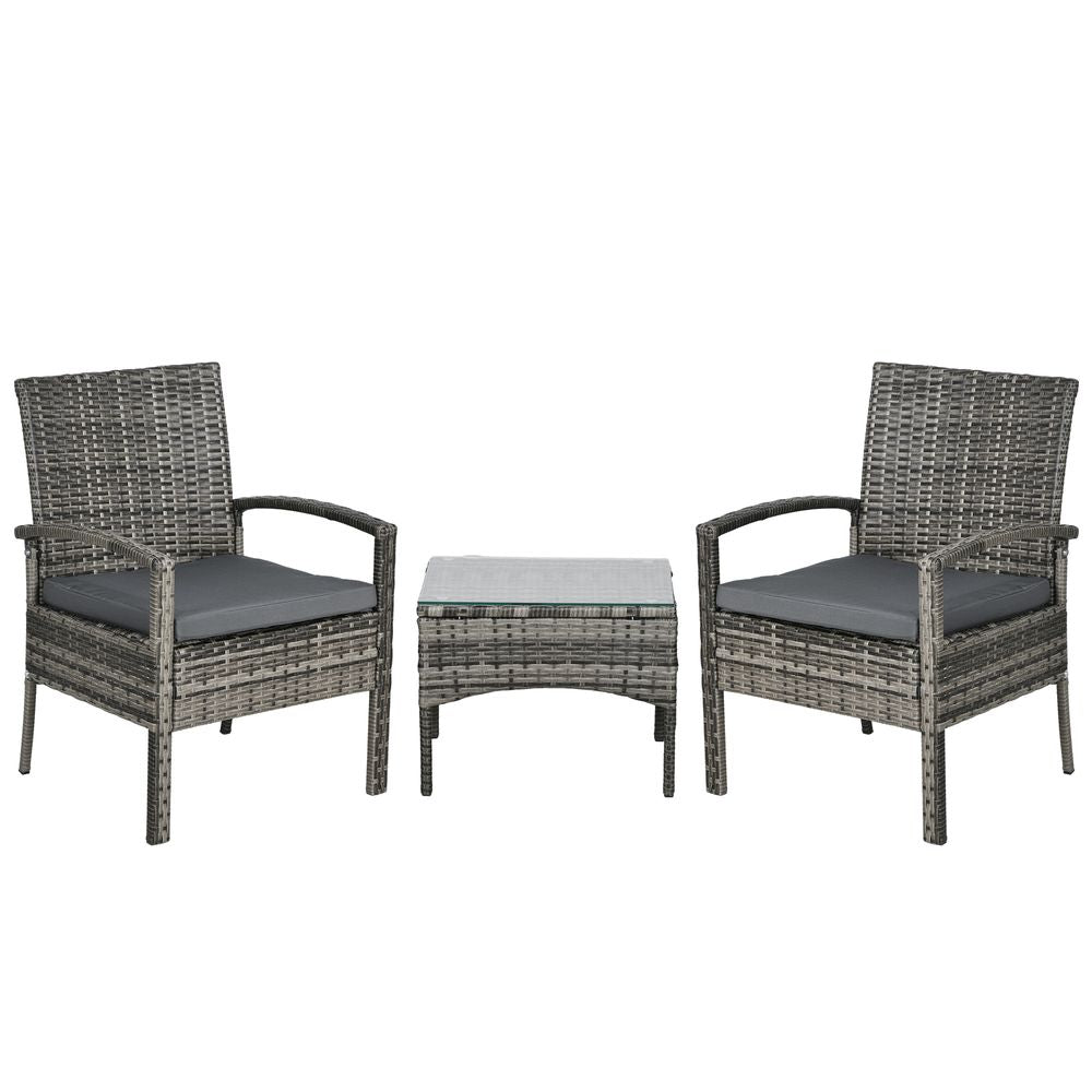 Premium Outsunny 3PC Grey Garden Rattan Bistro Set - High-Quality Outdoor Dining Table Chair