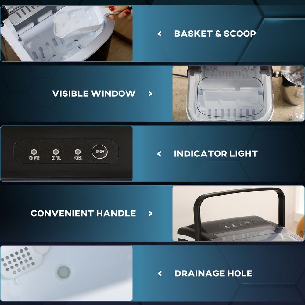 High-Performance Ice Maker: 12Kg Daily | 9 Cubes in 6-12Mins