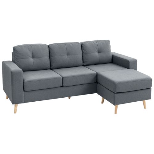 HOMCOM 3-Seater L-Shaped Linen Sofa w/ Sponge Seat Back Cushions, Dark Grey