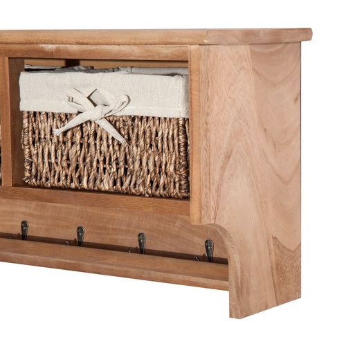 HOMCOM Entryway Coat Rack Wall Mounted Shelf Hooks 2 Baskets Brown