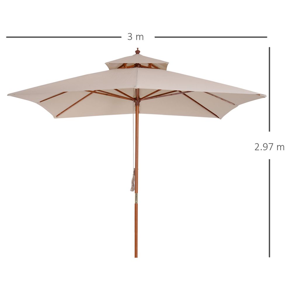 Premium 3x3m Wood Square Patio Umbrella - Market Quality Canopy, Sunshade, Garden Parasol - Best in Class
