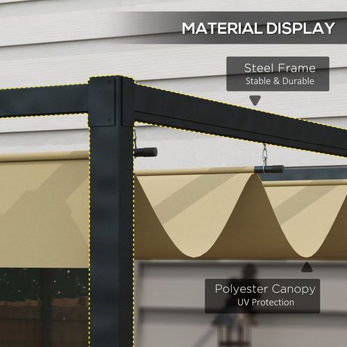 Outsunny 4x3(m) Metal Pergola Gazebo Patio Sunshelter Retractable Canopy Khaki