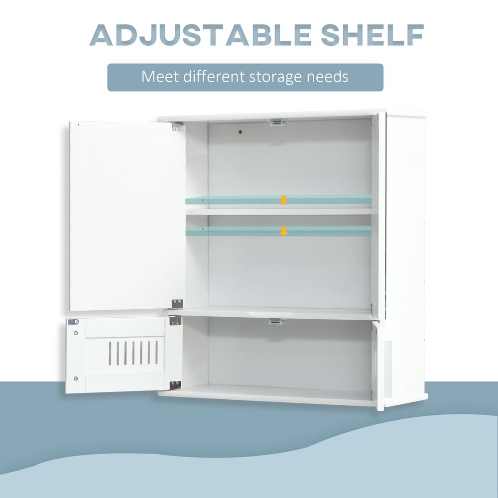 Bathroom Mirror Cabinet: Wall Mounted Storage Cupboard, Double Doors, White