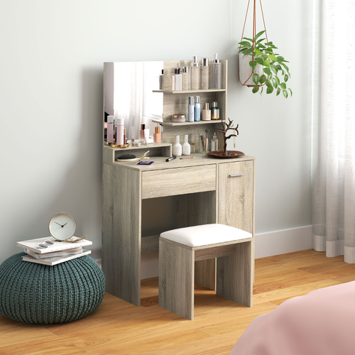 HOMCOM Dressing Table with Mirror and Stool, Makeup Desk for Bedroom