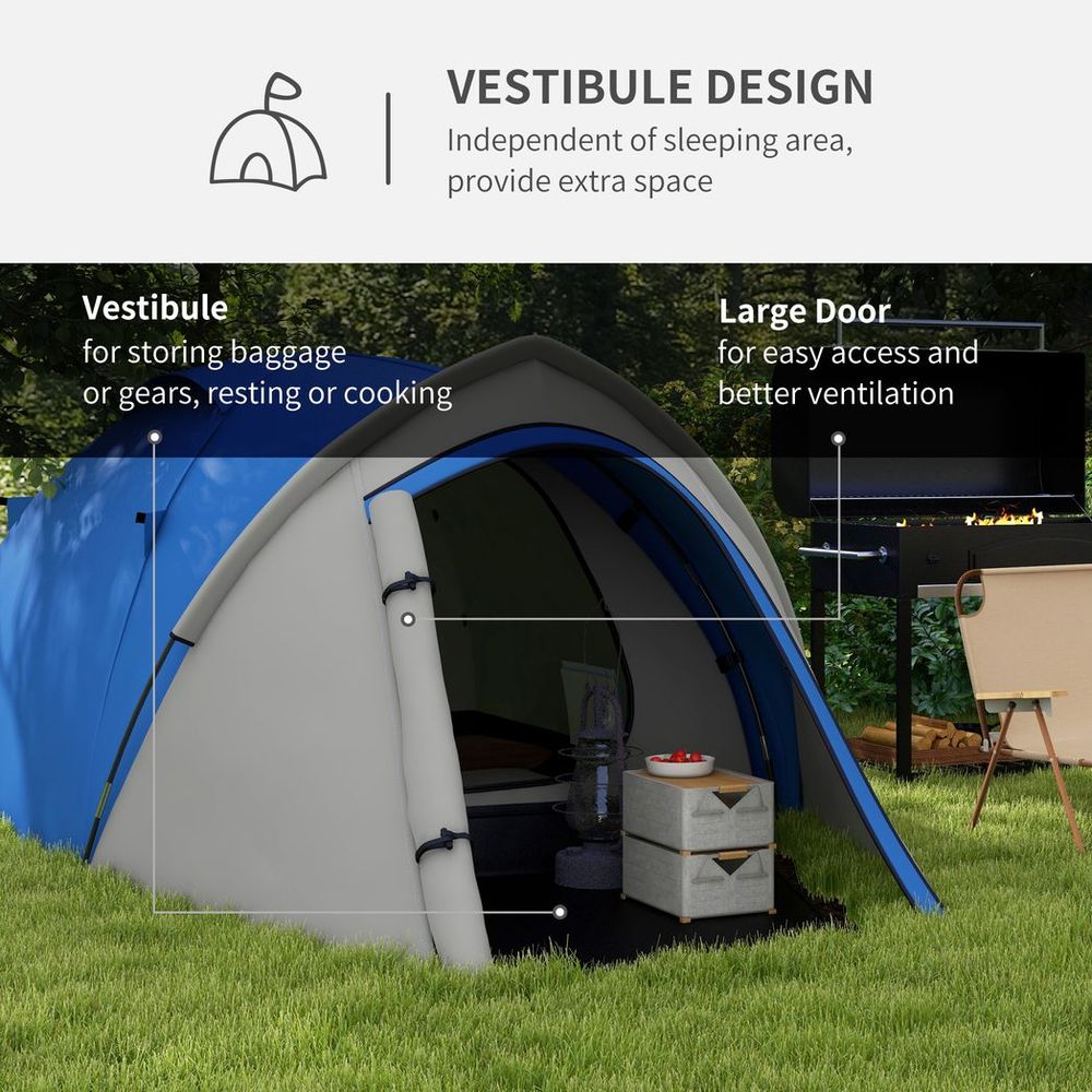 Outsunny Camping Tent with Vestibule & Mesh Vents, Hiking Blue