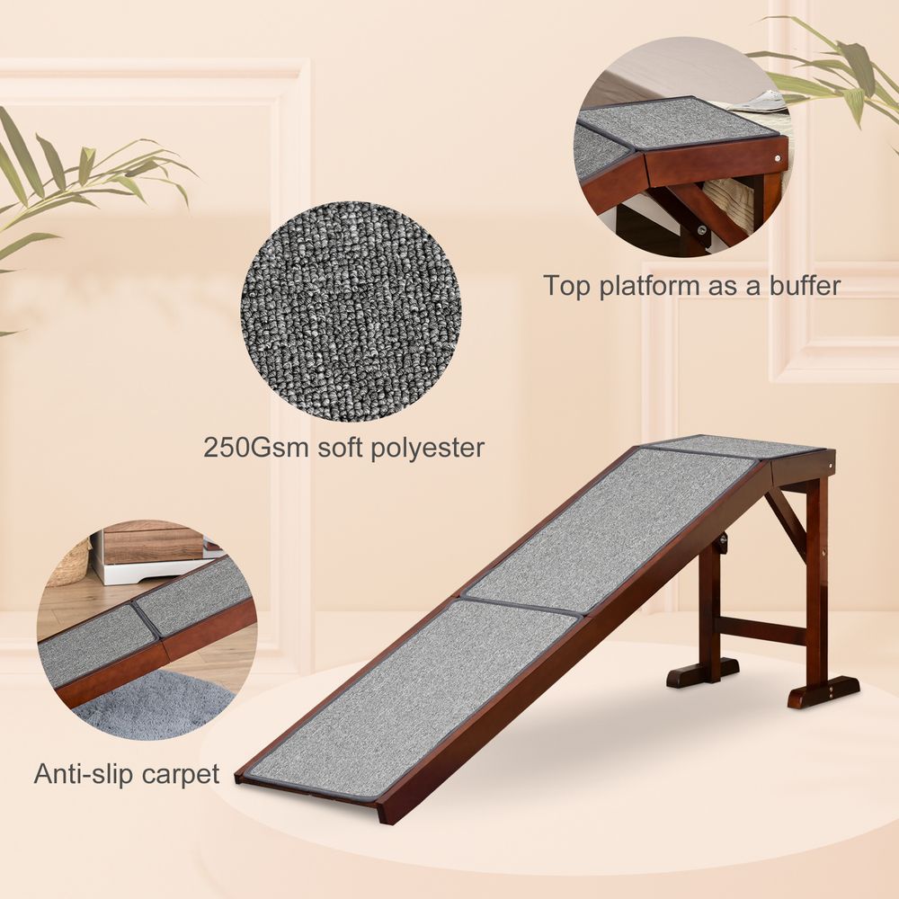 PawHut Pet Ramp for Dogs Cats Non-Slip Carpet Top Platform - Brown & Grey