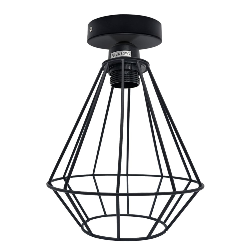 Vintage Industrial Geometric Diamond Light Fitting: E27 Holder, 60W Bulb, Metal Cage, Ceiling Mount