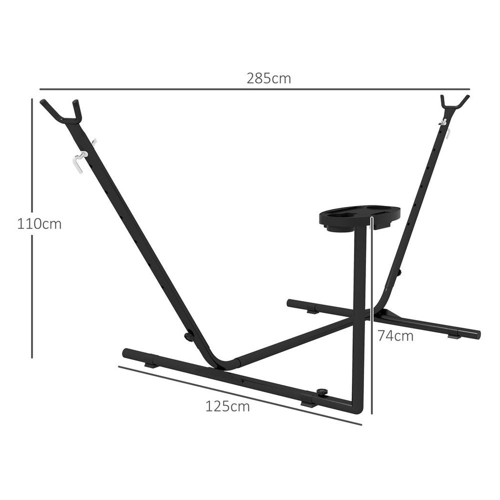 Outsunny Hammock Stand w/ Side Tray, Steel Frame, Black