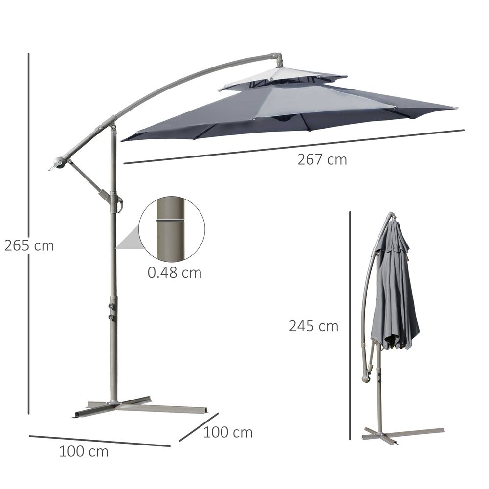 Premium Dark Grey Banana Parasol Umbrella - 2.7m Cantilever Handle. Steel Frame. Sturdy & Stylish. Shade & Comfort.