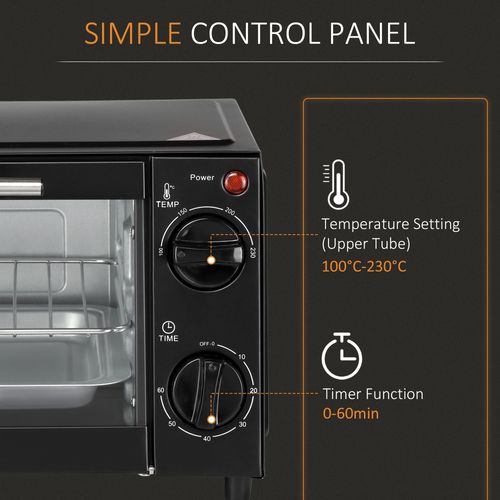 Mini Oven 9L Countertop Electric Grill Toaster Pizza 750W Timer Adjustable Black