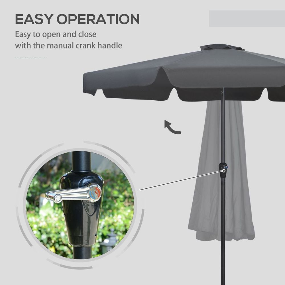 Outsunny 2.7m Patio Umbrella - Ruffles, Crank, 8 Ribs - Black