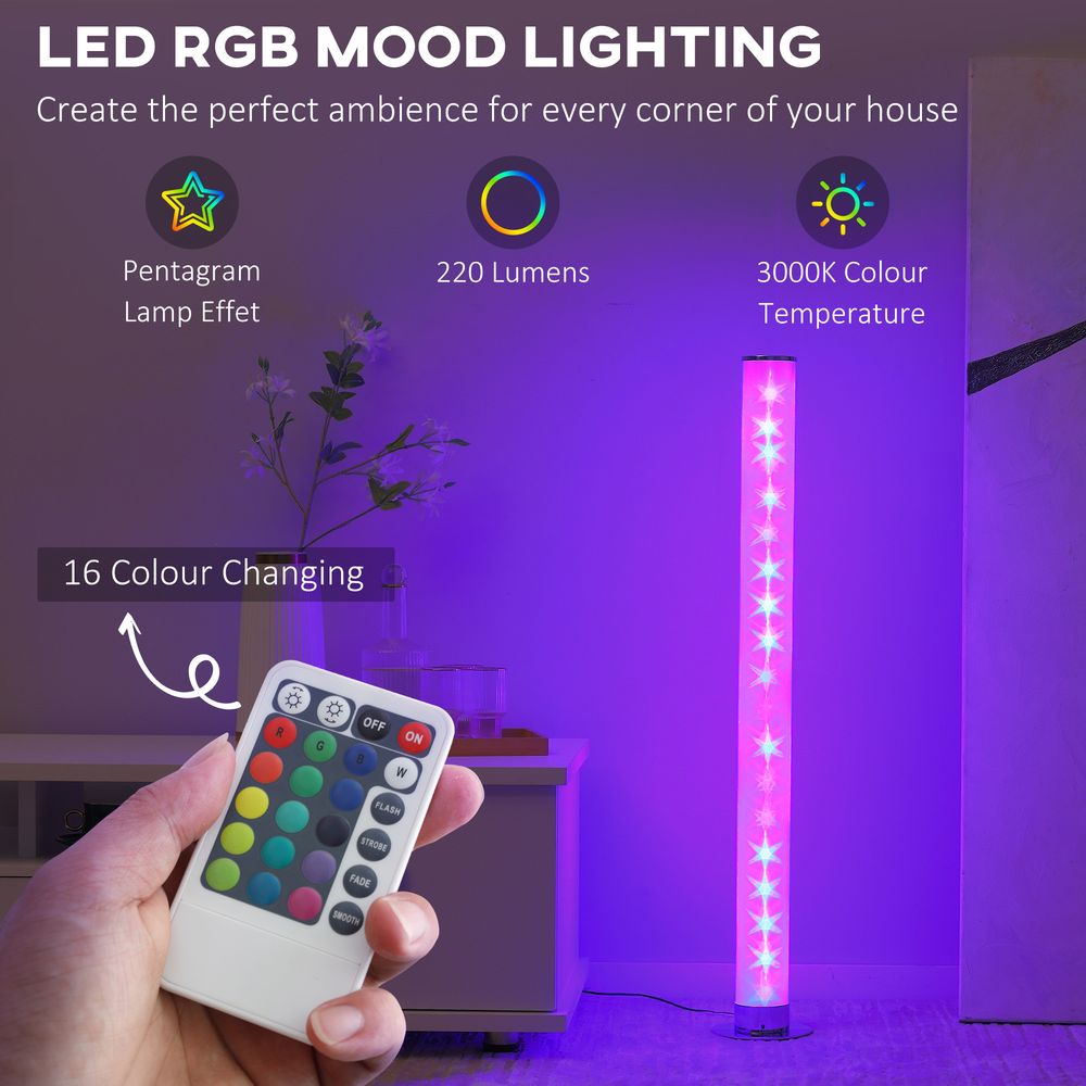HOMCOM RGB Floor Lamp, Dimmable Corner Lamp with Remote Control & 16 Colours Effects, LED Modern Mood Lighting for Living Room Bedroom Gaming Room, Max Power 5W