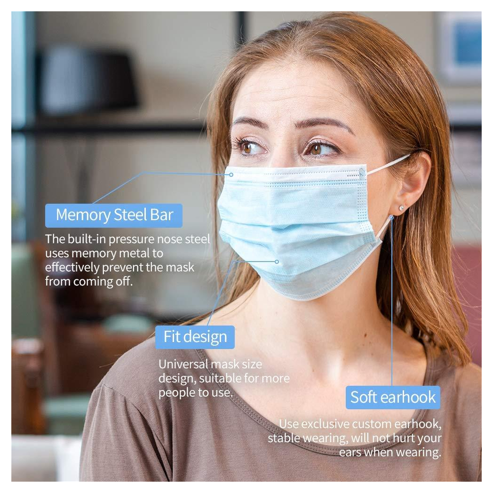 100Pk Aspect Disposable Face Mask | 3 Layer Breathable Filter Safety Mask | Non-Woven Mouth Cover | Home | Office | Outdoor