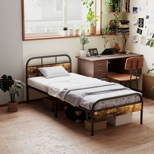HOMCOM Single Bed Frame with Headboard, No Box Spring Needed