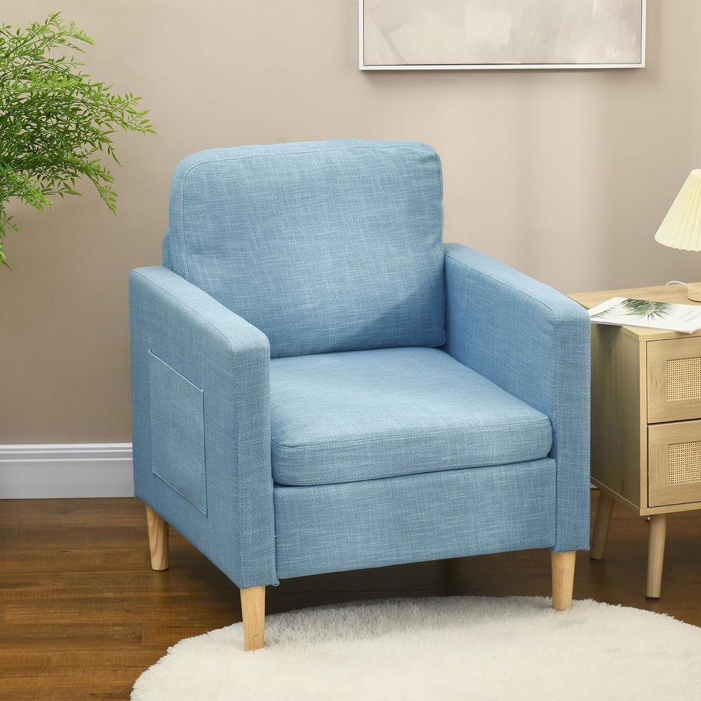 HOMCOM Modern Armchair Upholstered Accent Chair for Bedroom Home Office  Blue