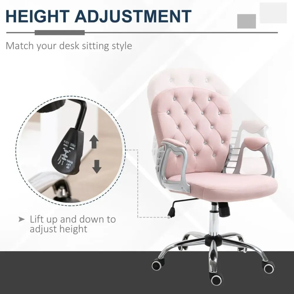 High-Quality Luxury Pink Diamond Tufted Office Chair - Ergonomic, Padded, Swivel