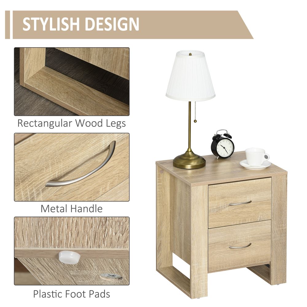 Particle Board 2-Drawer Bedside Table Natural