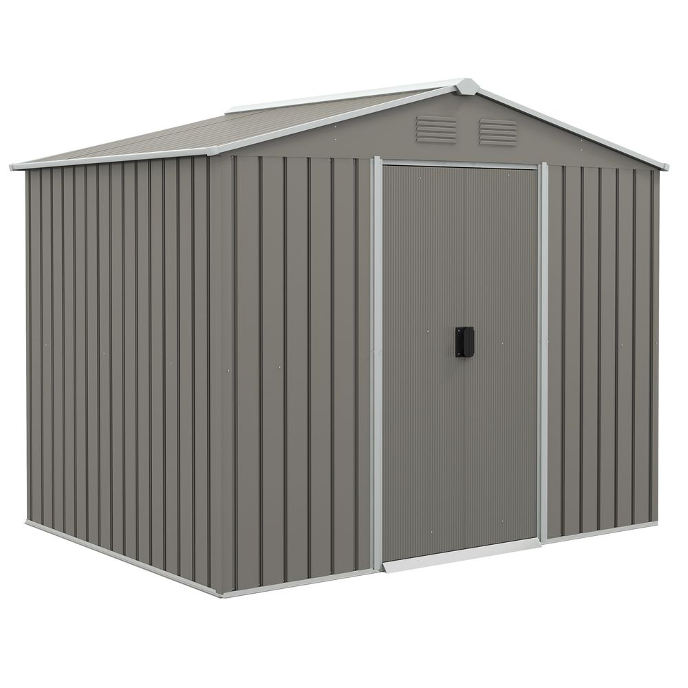 Outsunny 8 x 6ft Garden Storage Shed w/ Double Sliding Door Outdoor Light Grey