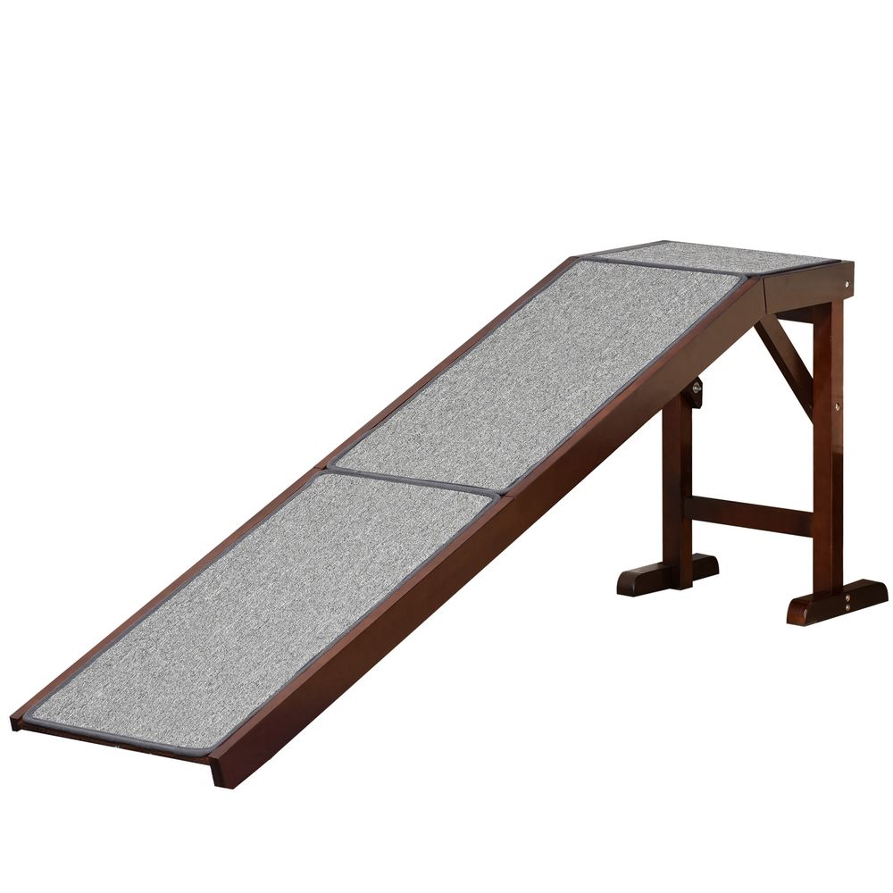 PawHut Pet Ramp for Dogs Cats Non-Slip Carpet Top Platform - Brown & Grey