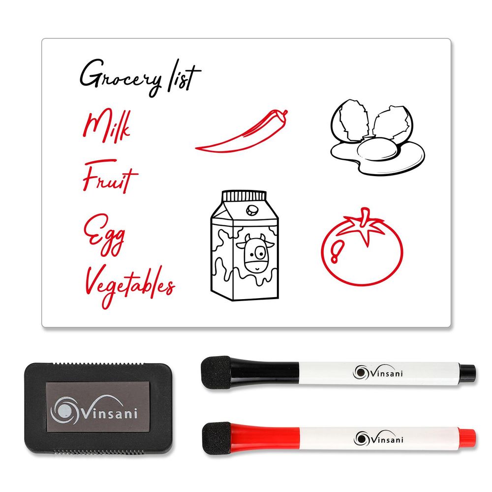Vinsani A5 Whiteboard w/ 2 Markers and Eraser - High Quality, Versatile Design - Ideal for Home or Office Use!