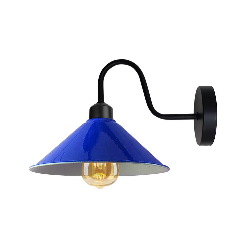 Navy Blue Wall Light Fixture, Black Wall Sconce - Vintage Swan Neck Cone Shade - E27 Base - High Quality - 3 Year Warranty