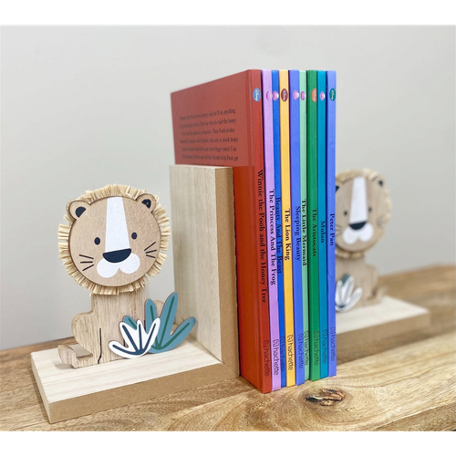 Set of Two Wooden Lion Bookends