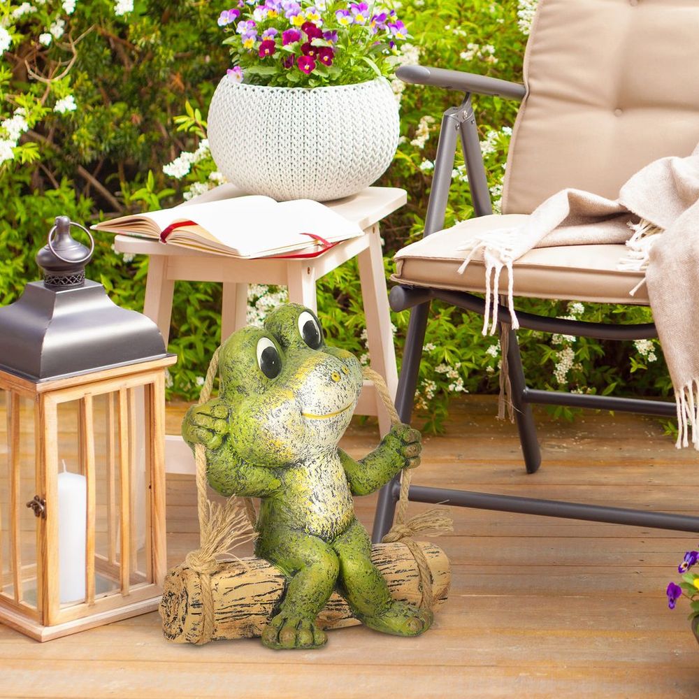 Hanging Frog Swing Garden Statue - Funny Outdoor Ornament, Hand-Painted Sculpture - Best Quality, Great Gift