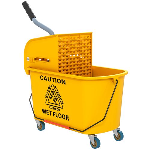 HOMCOM Mop Bucket with Wringer on Wheels for Floor Cleaning 20 Litre Yellow