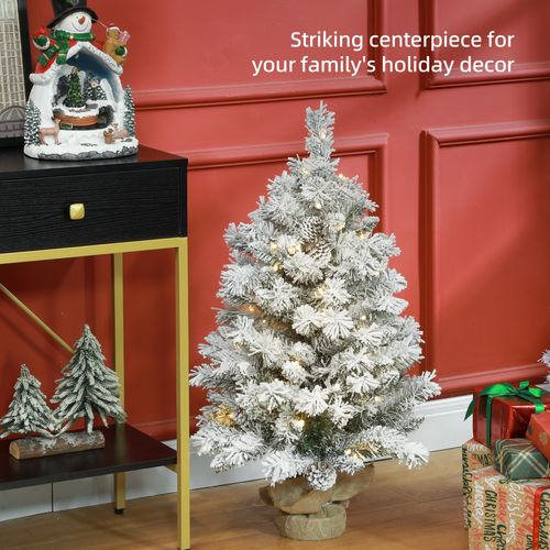 HOMCOM 3ft Artificial Christmas Tree with LED Light, Concrete Base