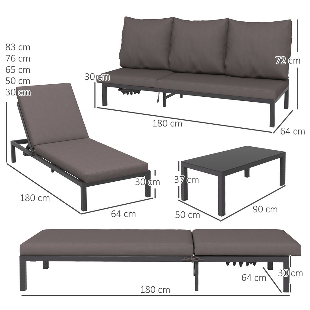 Luxury Outdoor Rattan Lounge Set, 2 Recliners+Table, Grey