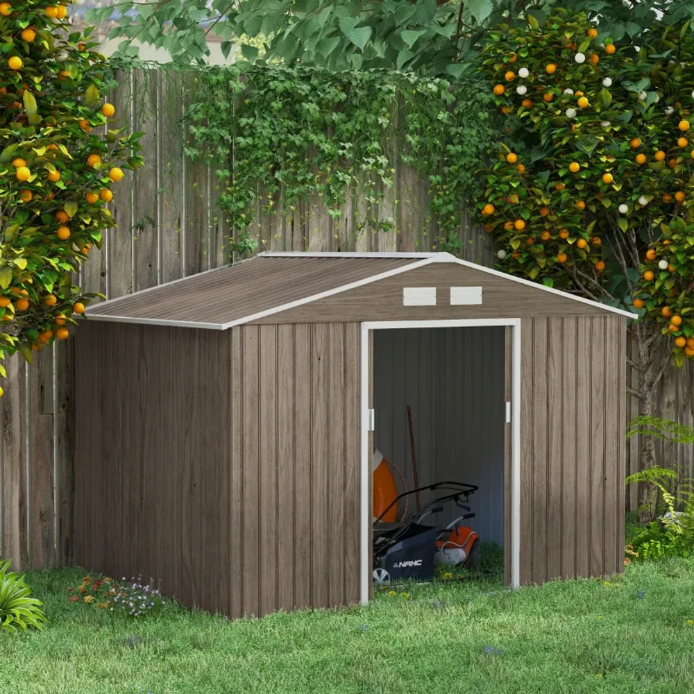 Outsunny Garden Shed Storage Unit withLocking Door Floor Foundation Vent Brown