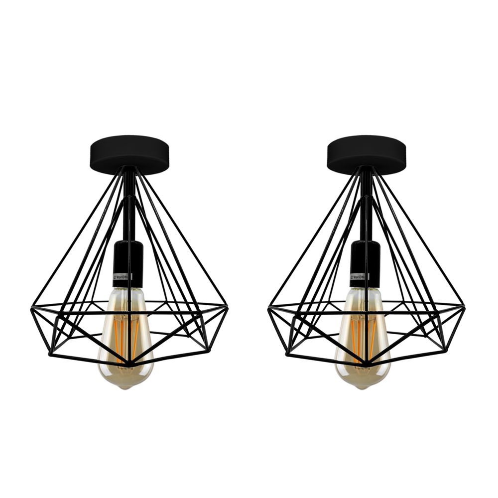 2 Pack Black Vintage Flush Mount Ceiling Light Fixture Metal Cage Ceiling Lampshade with E27 Holder