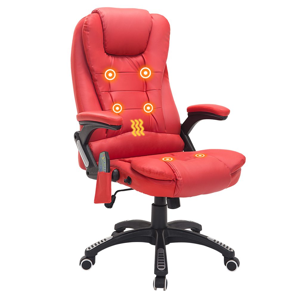 Deluxe HOMCOM Heated Vibrating Massage Office Chair: Reclining, Red