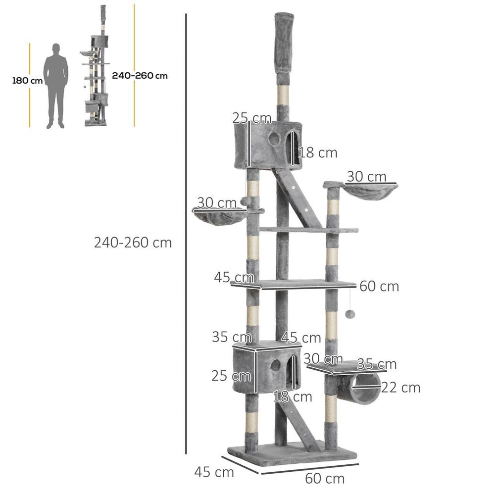Premium 240-260cm Floor to Ceiling Cat Tree - Light Grey