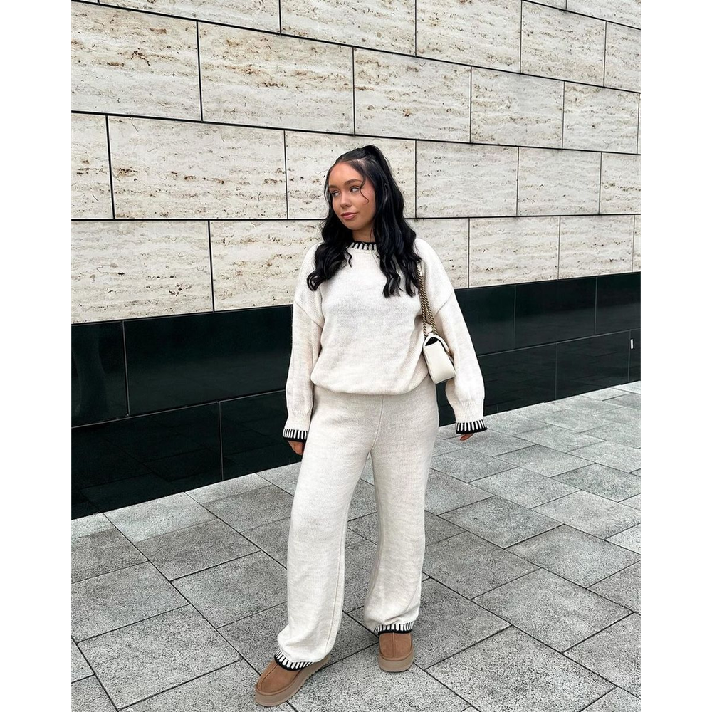 Cozy Knit Co-ord Set with Blanket Stitch - Ultimate Comfort & Style!