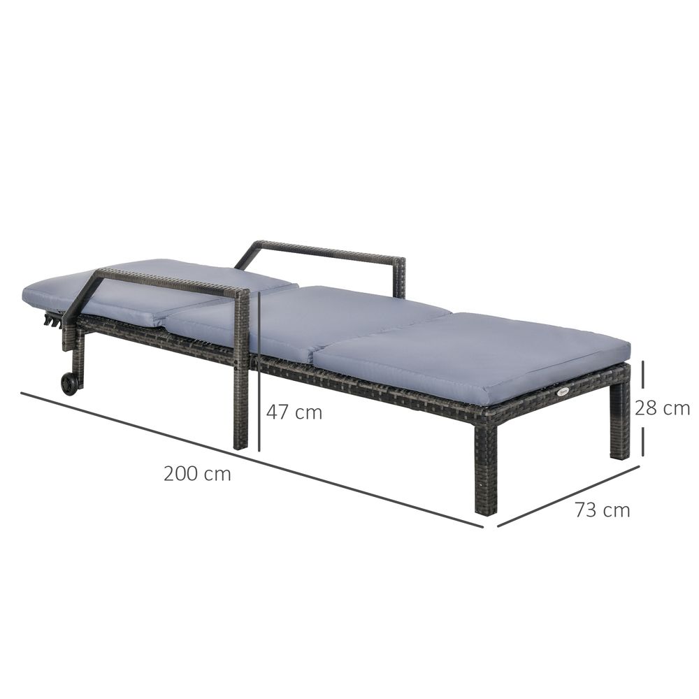 Premium Grey Rattan Sun Lounger | Adjustable Backrest & Wheels | Outdoor Garden Furniture