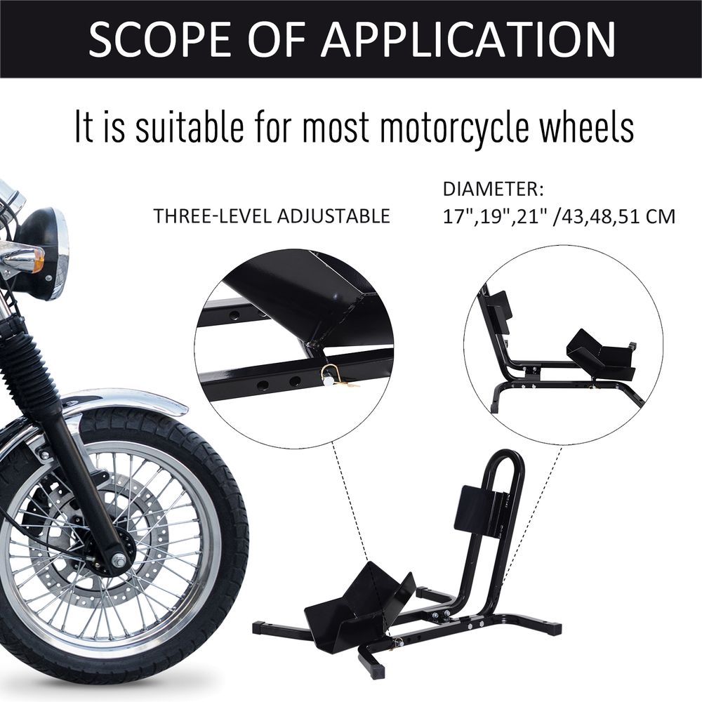 Premium Metal Motorcycle Wheel Chock Holder | HOMCOM | Pre-Drilled Holes | Adjustable | 17"-21" Tires | Rubber Caps