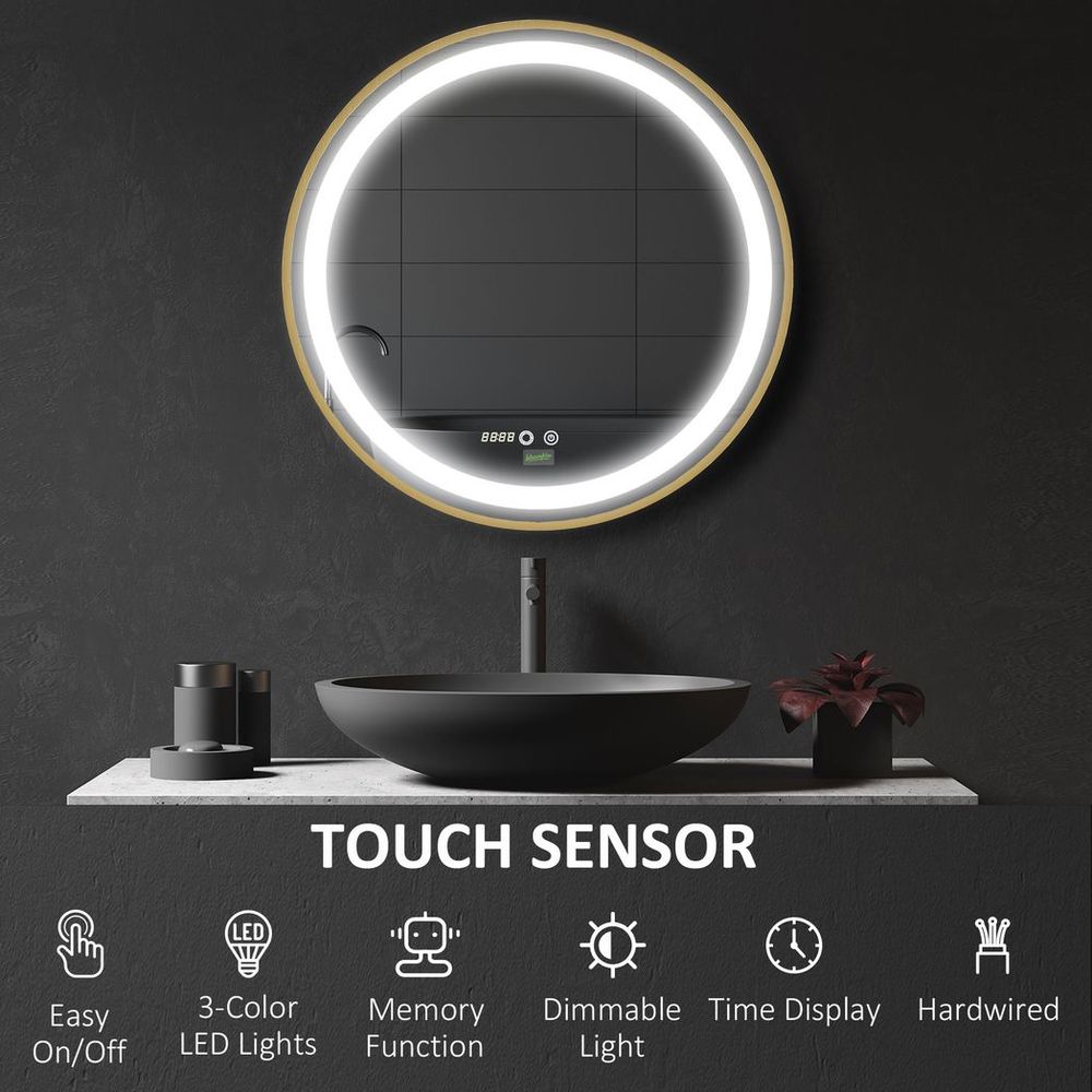 Premium LED Bathroom Mirror Wall Mounted - Round Vanity Mirror, Lights, Time Display, Adjustable Brightness - Best Quality!