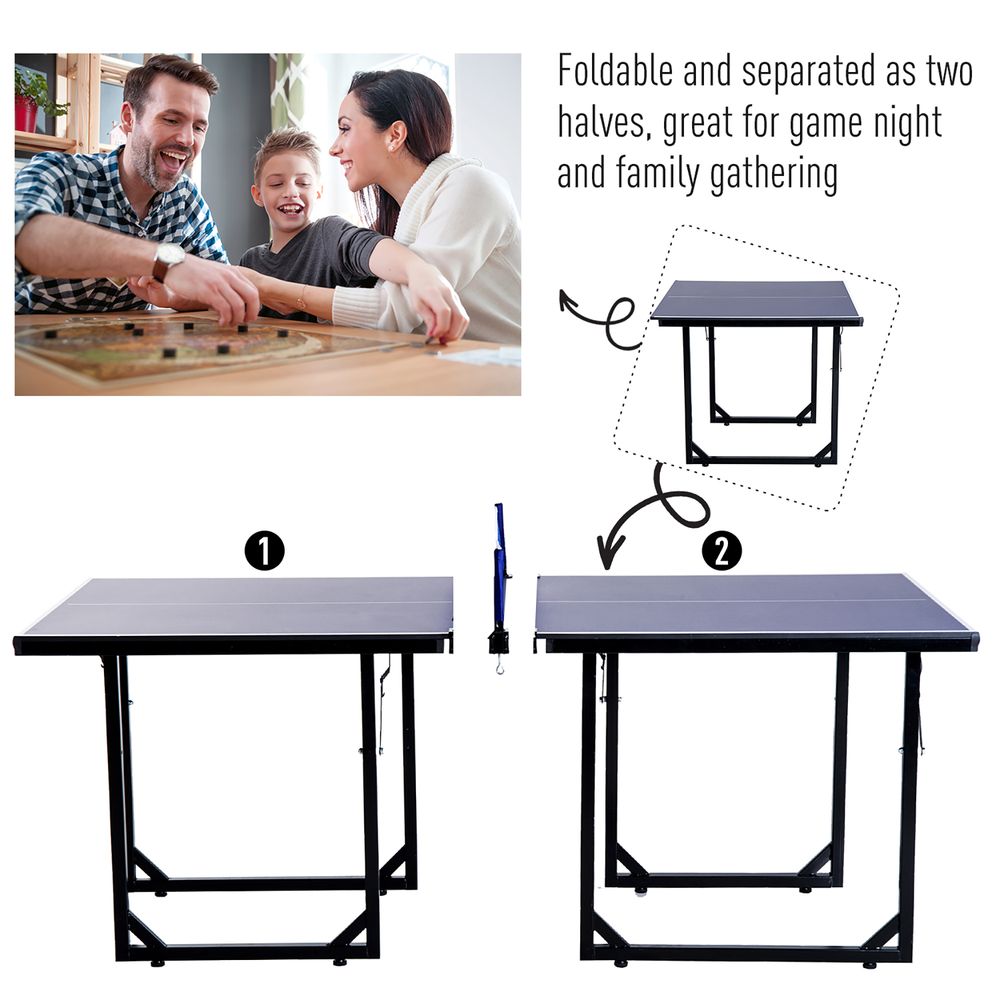 HOMCOM 6ft 182cm Mini Table Tennis Table Folding Ping Pong Table with Net Multi-Use Table for Indoor Outdoor Game, Blue