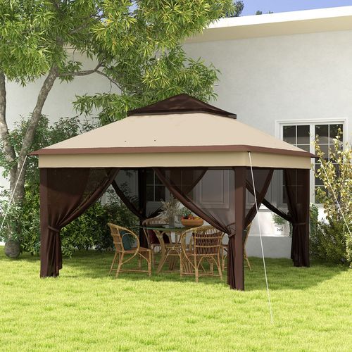 Outsunny 3 x 3(m) Pop Up Gazebo Tent with Netting, Height Adjustable, Beige