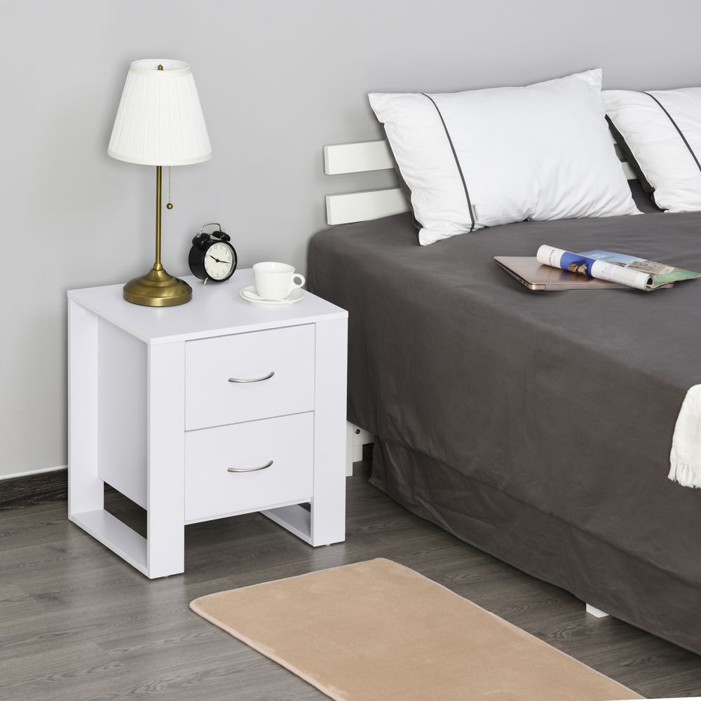 Modern 2-Drawer White Bedside Table - High Quality Particle Board, Luxe Design