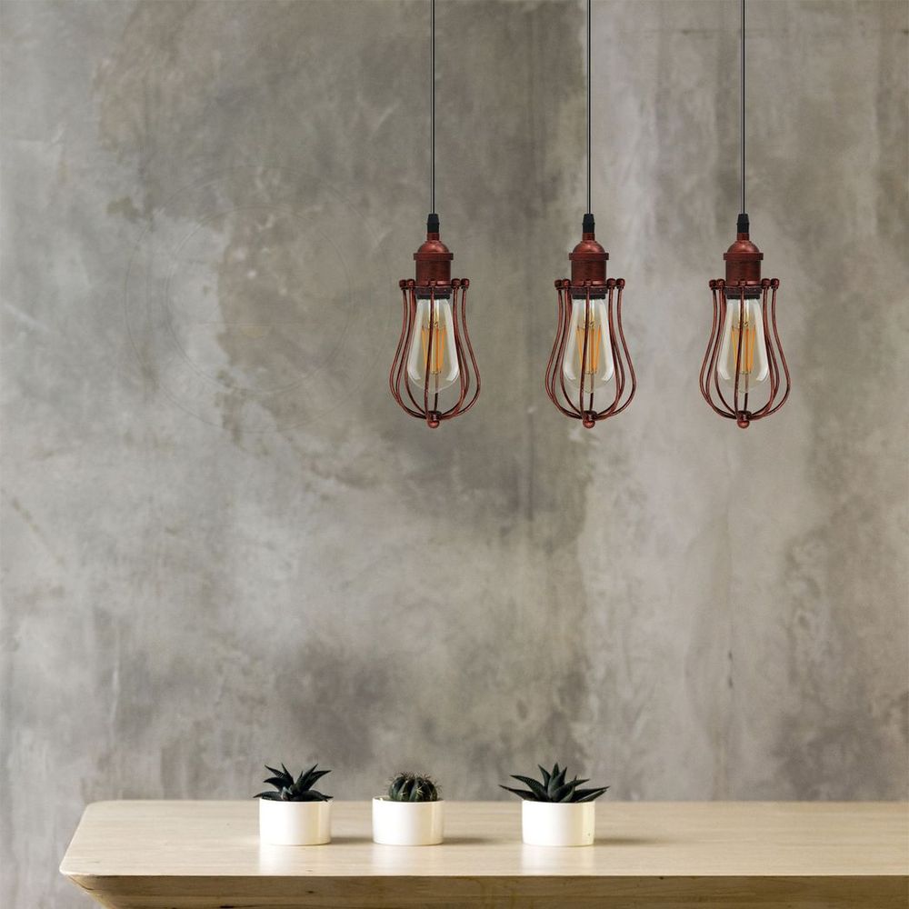 Vintage Red Rustic Pendant Light - Industrial Style Metal Ballon Cage Lamp - High Quality E27 Fitting - Perfect for Any Room