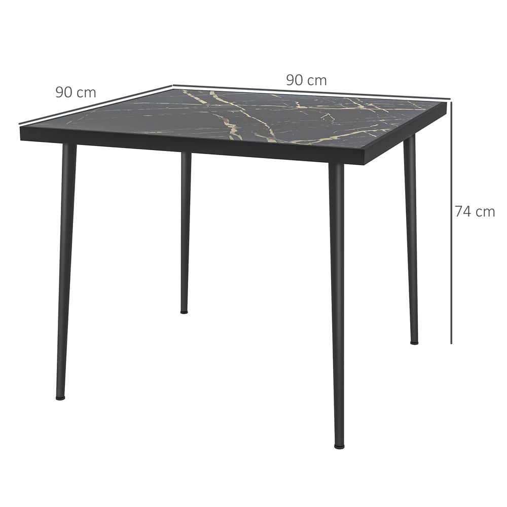 Premium Outsunny Outdoor Dining Table - Seats 4, Tempered Glass Top, Elegant Marble Effect - Black