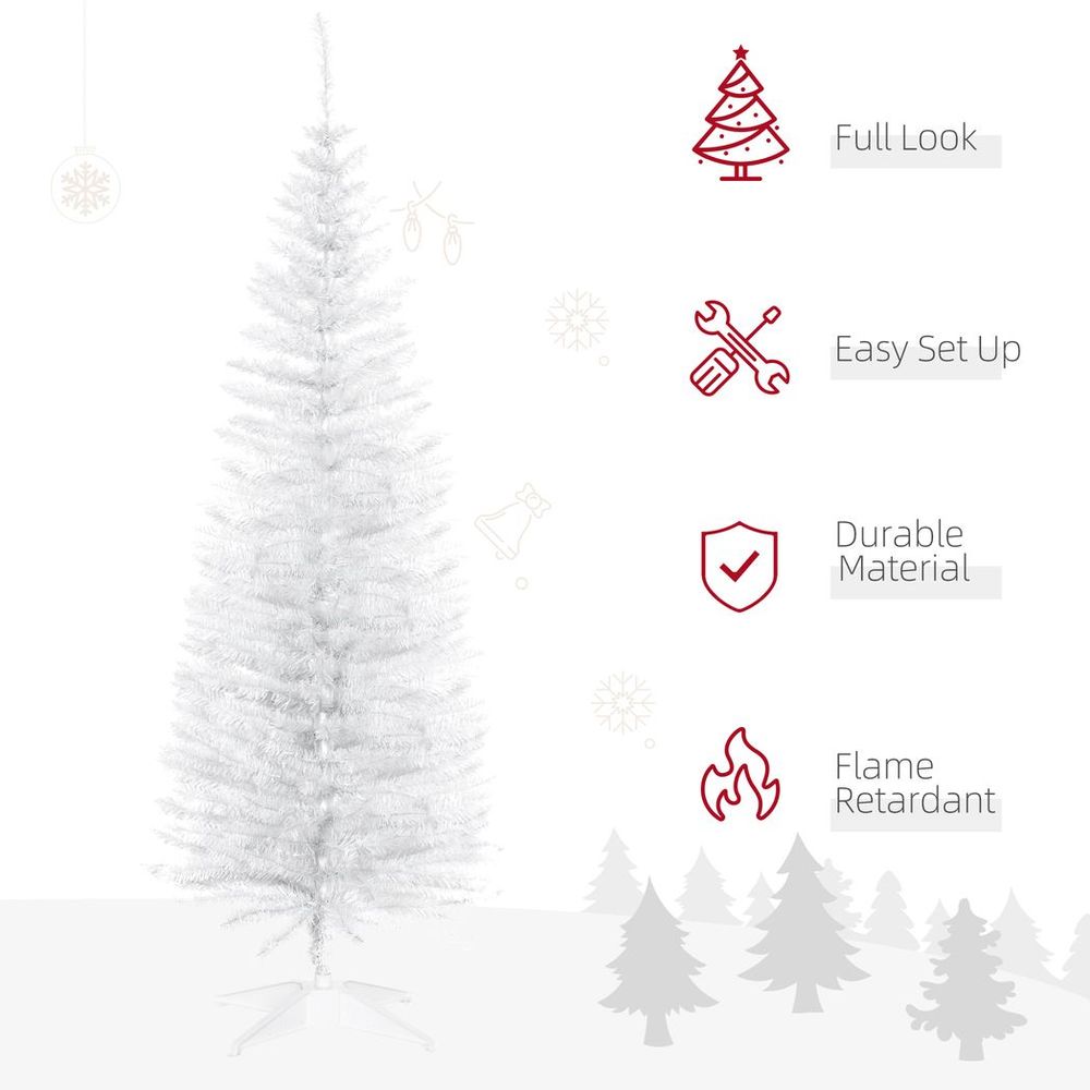 HOMCOM 5FT Pencil Slim Artificial Christmas Tree with Study Stand Tips White