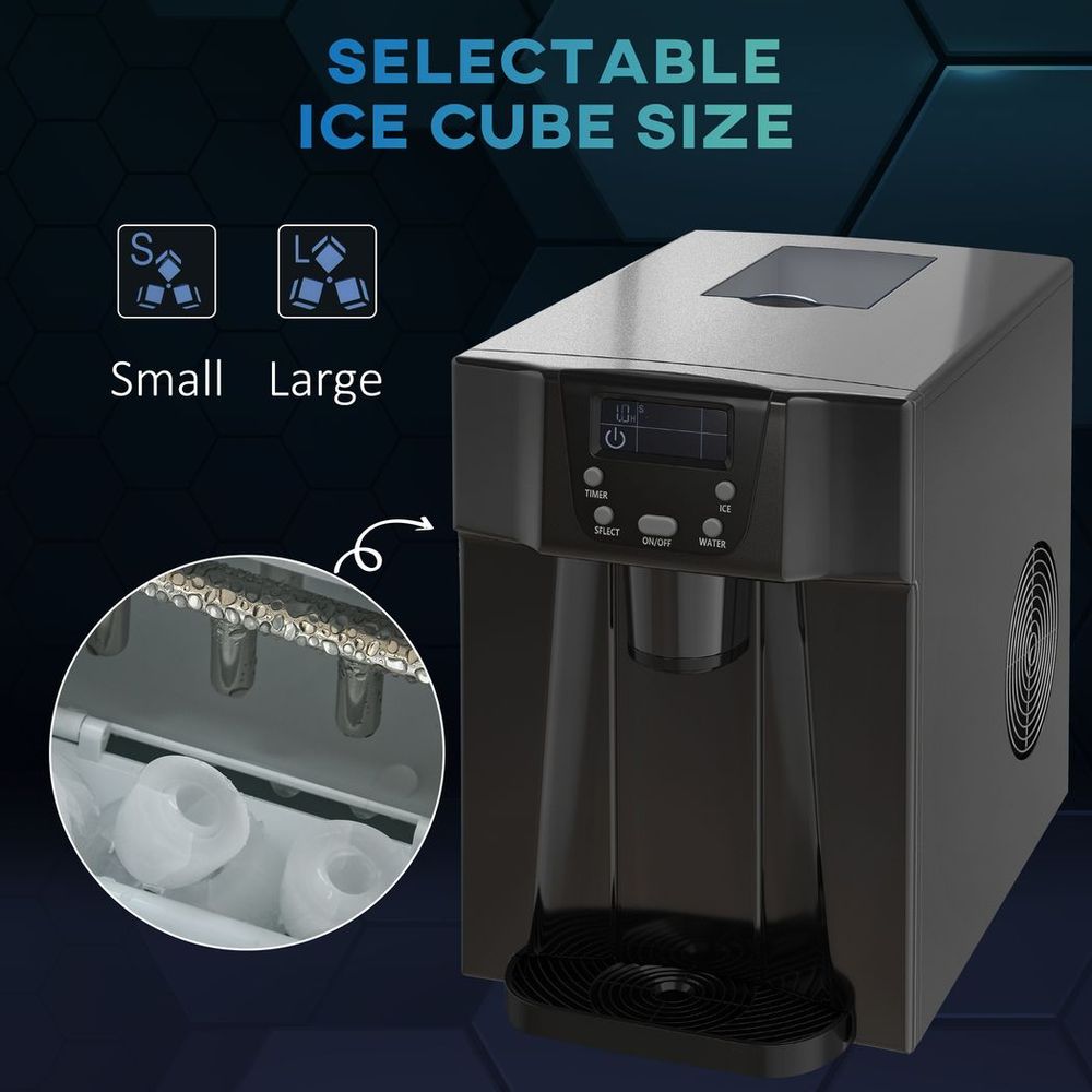 HOMCOM Ice Maker Machine and Water Dispenser No Plumbing Required Black