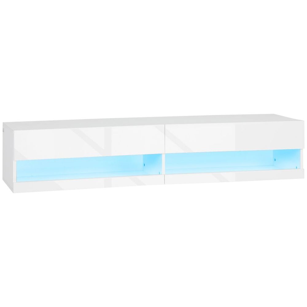 High Gloss TV Stand Unit Wall Mounted with Storage and LED Lights, White