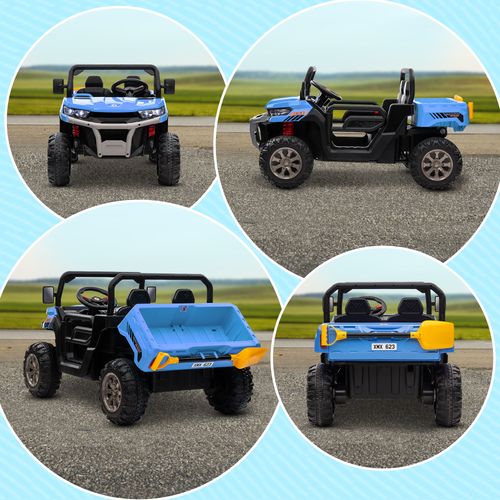 HOMCOM 12V Two-Seater Kids Electric Ride-On Car w/ Electric Bucket - Blue
