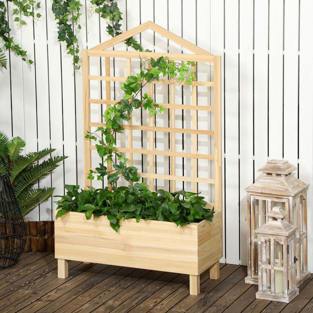 Premium Outsunny Wood Garden Planter - Trellis Included, Ideal for Climbing Plants, Top Quality