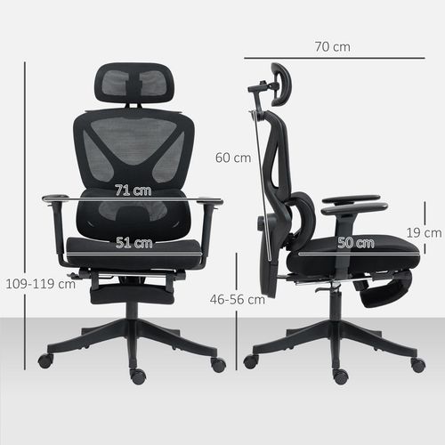 HOMCOM Ergonomic Office Chair, Recliner Computer Chair with Footrest, Black