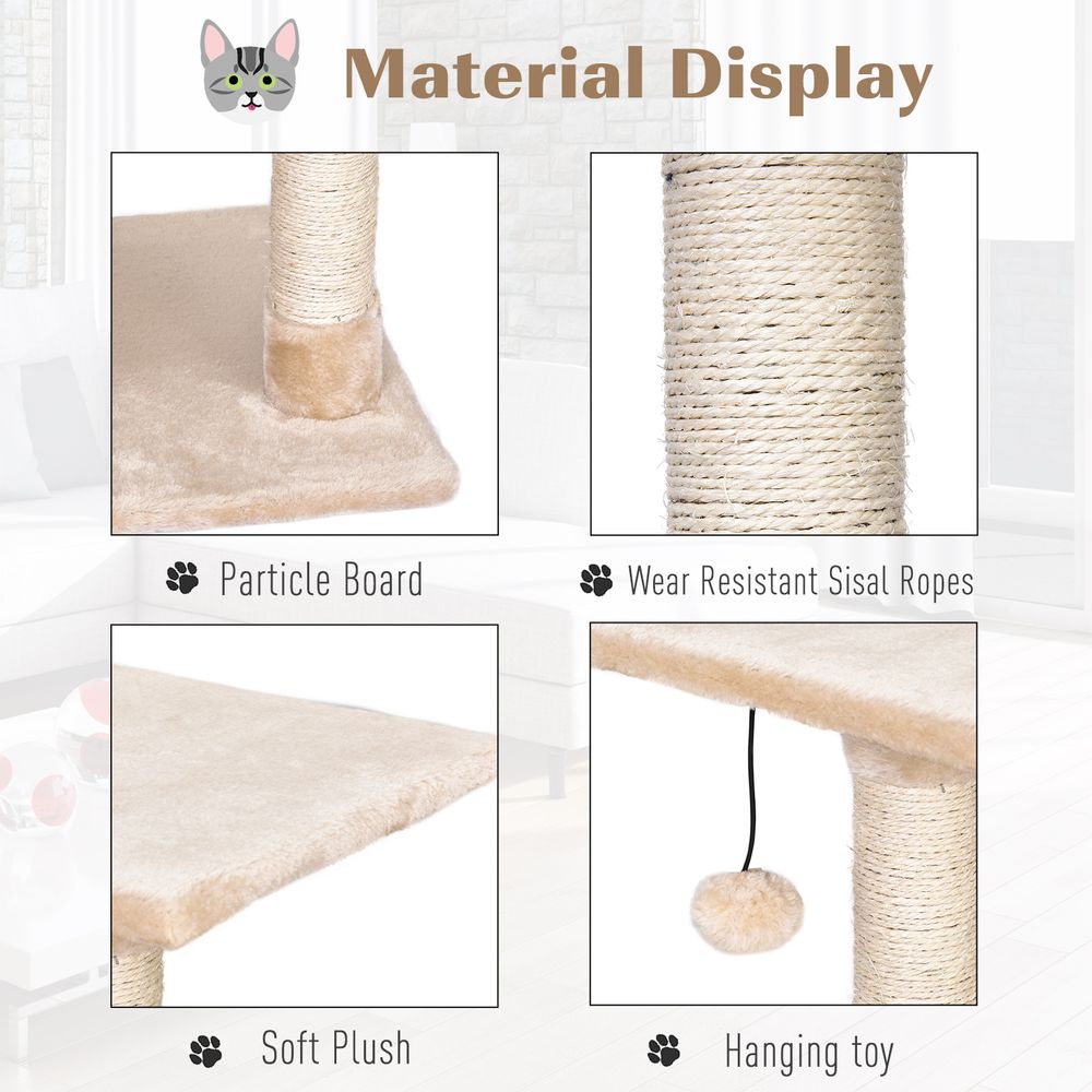 Premium Quality 3-Level Cat Tree with Scratching Posts, Perch, Condo, and Ladder - Beige Pawhut